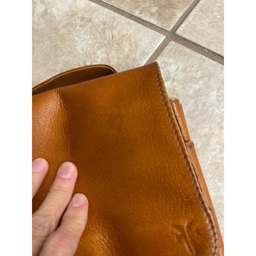 FRYE Women Tan Leather Flap Top Mini Backpack Purse Bag saddle bag VTG crossbody - Picture 9 of 13
